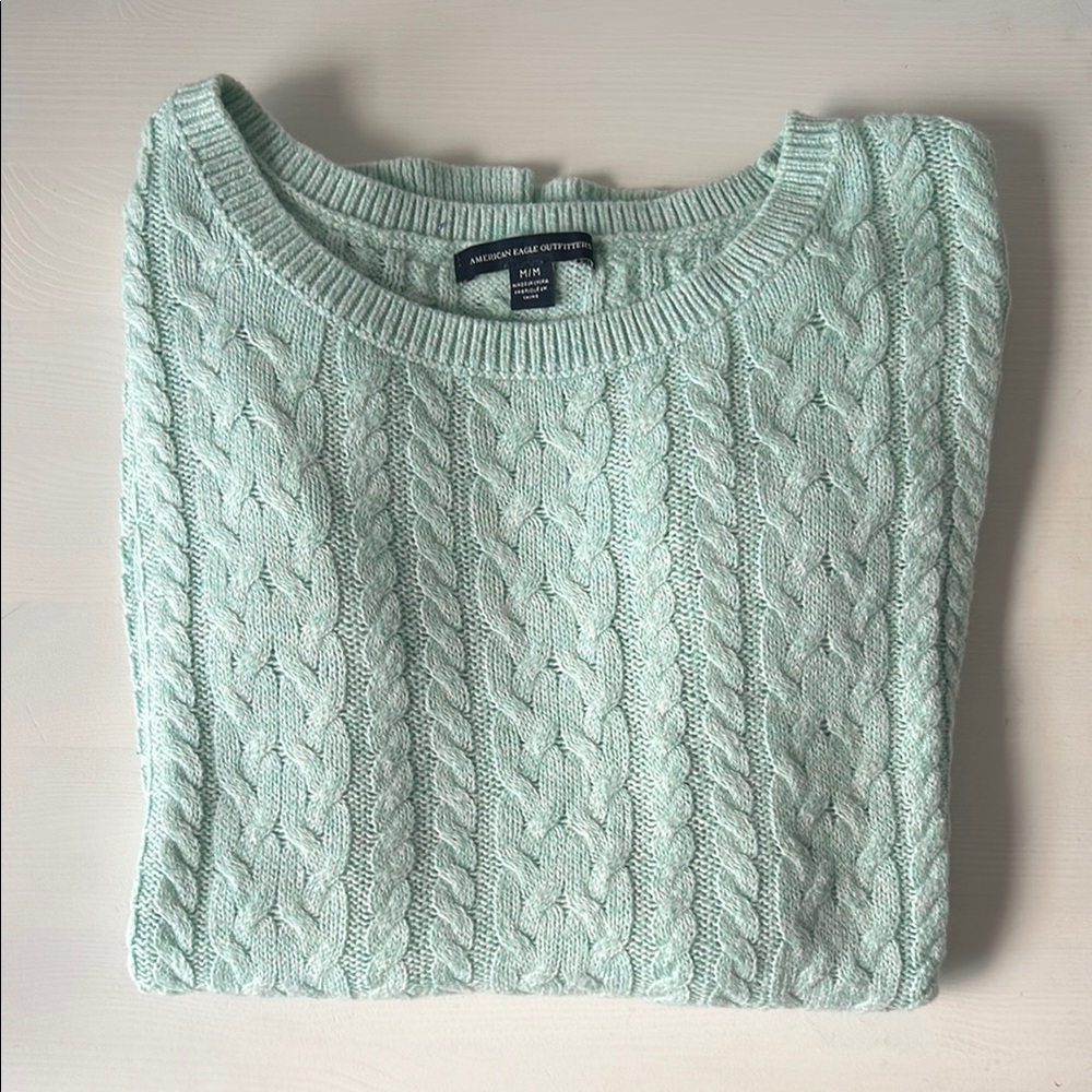 American Eagle Outfitters Light Green Cable Knit Sweater